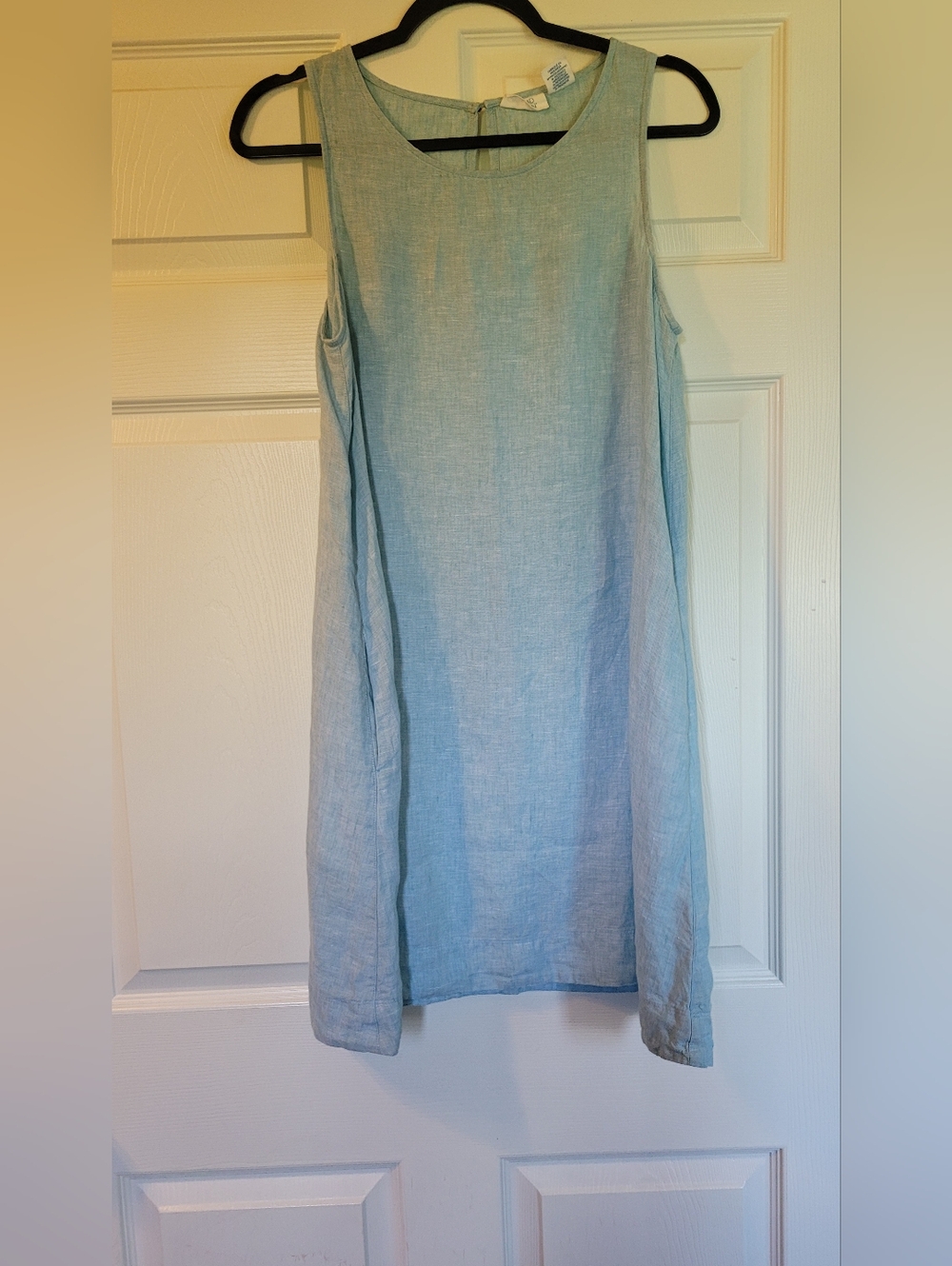 Light Blue Sleeveless 100 % Linen Dress. Size Small